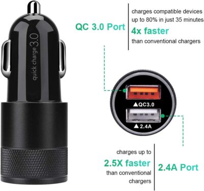 Fast Car Charger, Quick Charging 5.4A/30W Phone USB Adapter Rapid Plug 2 Port Cigarette Lighter Auto Charger Flush Compatible Samsung, Tablet, iPhone, iPad, LG, Automobile - Image 2
