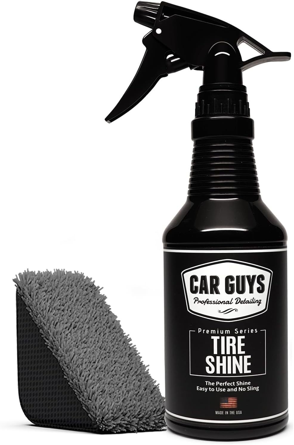 61DuQzbzwL._AC_SL1500_.jpg CAR GUYS Tire Shine Spray | The Perfect Shine | Durable and User Friendly Tire Dressing | Long Lasting UV Protection for Black Tires, Wheels, & Rubber | 18 Oz Kit with Applicator Pad - Image 1