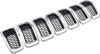 Compatible with 2014-2018 Jeep Cherokee 4-Door Grille Grill Cover Trim Insert Kit 7pcs (Black Mesh Grille + Chrome Moulding Trim) - Image 8