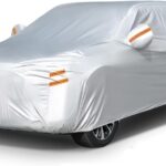 Tsumbay 190T Car Cover Waterproof All Weather, Outdoor Full Exterior Cover with Door Zipper & Storage Bag, Rain Hail Sun Protector Car Cover Fit for Coupe Car Unfitted Vehicle Covers 181"-190", Silver