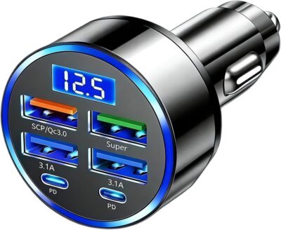 USB C Car Charger Adapter with Voltmeter Compatible with iPhone 16 15 14 13 12 11, Android, Samsung, 120W 6 in 1 Multi-Port Super Fast Charging Cigarette Lighter USB Charger - Image 7