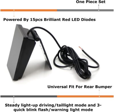 iJDMTOY Universal Fit Smoked Lens 15-LED Rear Bumper Diffuser Rear Fog Pilot Light Kit w/Race Car Style Strobe Brake Feature & Adjustable Add-On Mounting Bracket For Car SUV - Image 2