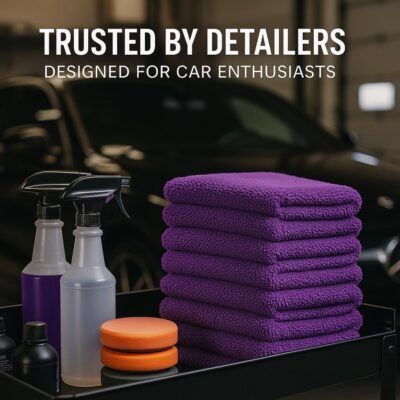 Paks - Edgeless Microfiber Towels 4-Pack - Car Detailing Wash Cloths for Cleaning - 16x16 Car Drying Towel - Lint Free Auto Rags for Polishing & Buffing - Purple & Grey Cleaning Supplies - Image 8