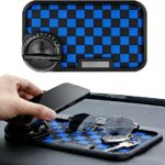 Multifunctional Car Anti-Slip Dashboard Mat with 360° Rotating Phone Holder & Hidden Parking Number Plate, Universal Anti Slip Mat for Car Dashboard Organizer for Phone, Keys, Sunglasses (Blue)