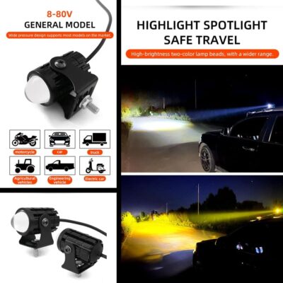 2pcs Super Bright 24W LED Two-Color White Amber Spotlight + 2pcs ON-ON-OFF Switch, Waterproof auxiliary Motorcycle Headlight Fog Light, Universal For Car Truck ATV Offroad SUV Driving Work Spot Lamp - Image 6