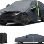 Hatchback Car Cover for Nissan Leaf 2011-2025, All Weather Full Exterior Cover with Zipper Door & Windproof Bands, Waterproof, Sunproof, UV Protection, Scratch Resistant
