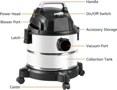 Amazon Basics Wet Dry Shop Vacuum Cleaner, 4 Gallon, 3 HP Stainless Steel, Grey/Black - Image 5