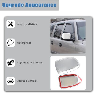 AUCERAMIC Chrome Mirror Cover Caps Fit 1999-2007 for Chevy Silverado Suburban Tahoe Avalanche 1999-2006 for GMC Sierra Yukon 2002-2006 for Cadillac Escalade (Stick-on Overlay) - Image 7