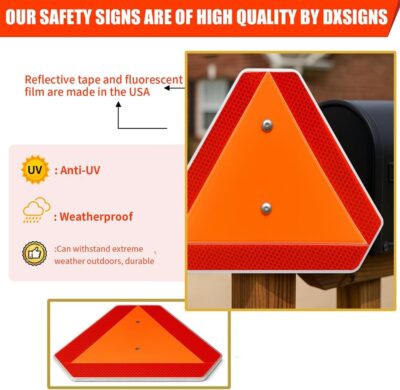 Slow Moving Vehicle Sign,Slow Moving Vehicle Triangle Sign,Aluminum 14"x16"3M Reflective for Golf Cart - Image 4