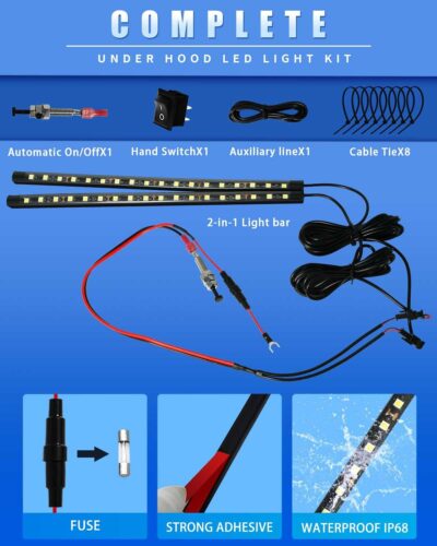 Under Hood Light Under Hood Led Light Kit for Car Engine Bay Led Light kit Car Hood Work Lights Inspection Lights with Automatic On/Off, Universal Fits Any Vehicle 12V 1Set - Image 6