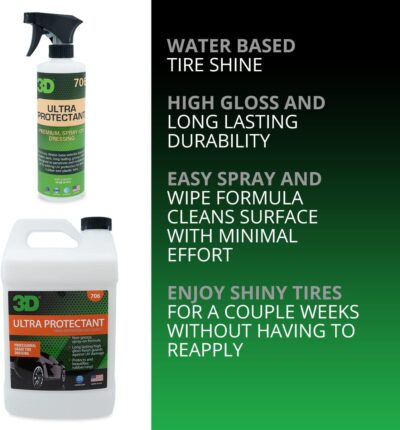 3D Ultra Protectant Tire Shine Spray – Water-Based High Gloss Tire Dressing | Long Lasting UV Protection for Rubber & Vinyl | No Sling | Made in USA |16 oz - Image 2