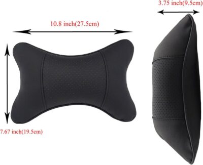 Car Neck Pillows Both Side Pu Leather 2pieces Pack Headrest Fit for Most Cars Filled Fiber Universal Car Pillow (Black) - Image 5