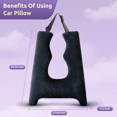 Car Pillow for Kids Travel Pillow with Adjustable Strap,Children Neck Pillow for Car Headrest to Support Head and Body Road Trip Essentials (Dark Black) - Image 3