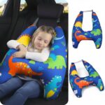 Travel Pillow Car Cushion for Kids 6 Years Old+ Shoulder Neck Back Support & Seat Belt Comfort, Road Trip Cozy Sleeping Gift for Young Travelers, Parents, Families, Baby Shower (Dinosaur Blue)