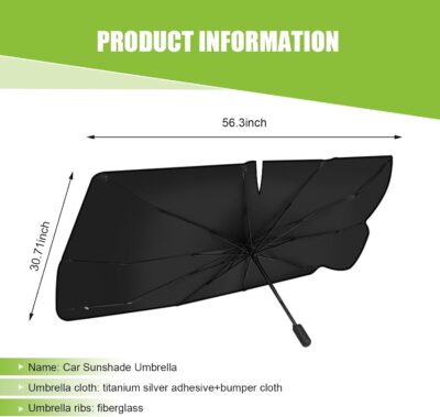 Auto Front Windshield Sun Shade Umbrella, Windshield Sun Shade Umbrella for Car Vinyl Coating, Foldable Car Umbrella Sunshade with UV Block Protection (Opening Design) - Image 2