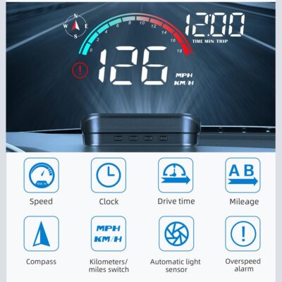 Windshield GPS Speedometer Head Up Display,HUD 3.5 Inches Digital GPS Speedometer Smart Gauge Overspeed,Compass, Mileage for Most Car Vehicles - Image 5