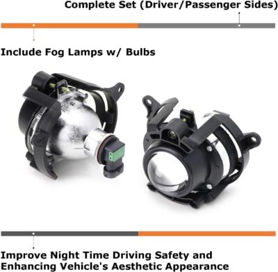 iJDMTOY OEM-Spec Projector Lens Fog Light Assemblies Kit w/ H11 Halogen Bulbs, Compatible With 2008-2015 Cadillac CTS, 2008-2012 Chevrolet Malibu, etc - Image 2
