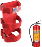 Fire Extinguisher Holder, Adjustable Extinguisher Fixed Belt with American Flag Pattern, Roll Bar Fire Extinguisher Mount Strap Bracket for Wrangler JK JKU TJ CJ Gladiator (Red)