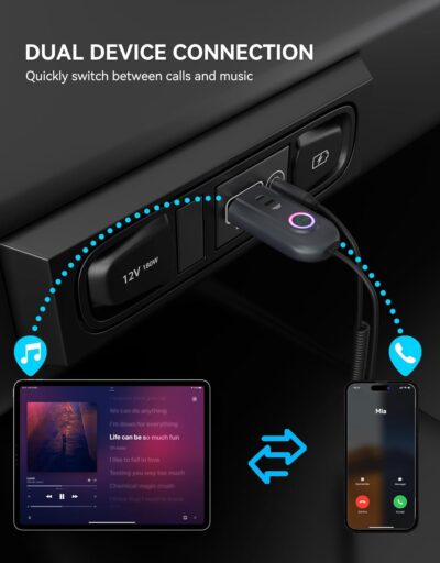 [Upgraded] AUX to Bluetooth 5.3 Adapter for Car, Bluetooth Receiver USB 2.0 to 3.5mm Jack Kit for Car Audio/Home Stereo/Speaker, Hands-Free Calling/Music Streaming, Auto On, USB-Powered - Image 7
