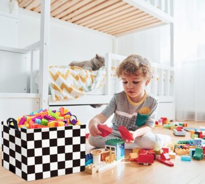 HIYAGON Rectangular Car Basket for Boys Checkered Basket Kids Baby Storage Bin Toy Organizer Box Car Room Decor(Racing Flag) - Image 4