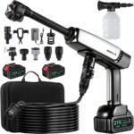 Cordless Pressure Washer Battery Powered;1100PSI Portable Cordless Power Washer,with Brushless Motor,2 Packs Battery&Charger,6-in-1 Nozzle, Foam Cannon, Electric Power Cleaner for Car, Garden, Home