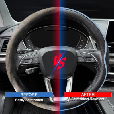 Leather Steering Wheel Cover， with Anti-Slip Stripe Design - Enhanced Grip, Fashion Style, Safe, Non-Slip, Breathable. Upgrade car Interior，Black Blue - Image 5