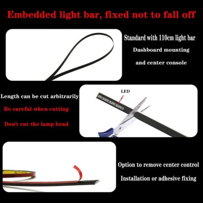 LED Interior Car Strip Light, Multicolor RGB 9 in 1 Optic Ambient Lighting Kits，Dual Control with Switch and A P P, Neon Lights On Car Dashboard with Music Sync Mode (9 in 1) - Image 5