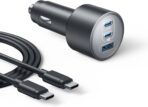 Anker iPhone 17 USB-C Car Charger, 167.5W Max 3-Port Ultra-Compact Type-C Fast Car Charger for MacBook Pro/Air, iPhone 17/16/15 Series, Samsung S24/S23, iPad Pro, AirPods and More