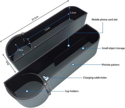 Car seat gap filler organizer, 2 Pack multifunctional car seat organizer, car console side storage box can Holders phone, sunglasses, car keys, change(Gray) - Image 3