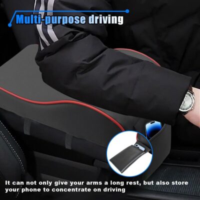 Car Armrest Cushion, Memory Foam Car Center Console Pillow Cushion with Phone Holder Storage Bag, Leather Arm Rest Pillow Cover, Universal Car Armrest Pad Accessories (Black/Red) - Image 5