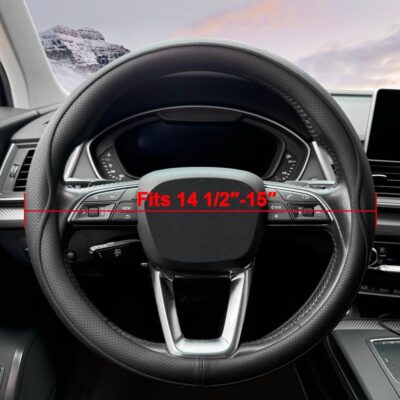 Leather Steering Wheel Cover， with Anti-Slip Stripe Design - Enhanced Grip, Fashion Style, Safe, Non-Slip, Breathable. Upgrade car Interior，Black - Image 2