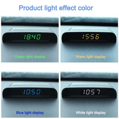 Car Auto Digital Dashboard Clock Small Clocks Solar Powered Stick-On Luminous Time Clock with Temperature LCD Screen Display for Car Interior(Green) - Image 9
