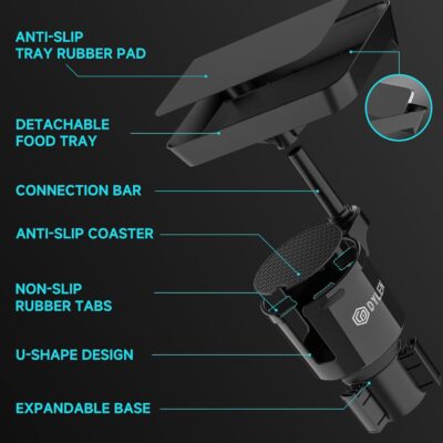 DYLEN Car Cup Holder Tray, Cup Holder Expander Adapter for Car, 9.5” Detachable Car Food Tray Table for Eating, Road Trip Essentials Fits Yeti, Hydro Flask 16-46 oz - Image 2