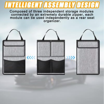 Mandark Car Trunk Organizer, Detachable Vehicle Seatback Hanging Storage Container with Zippers, Large Capacity Waterproof Auto Seat Back Trunk Bag Accessories, Universal for Most Vehicles (Gray) - Image 4