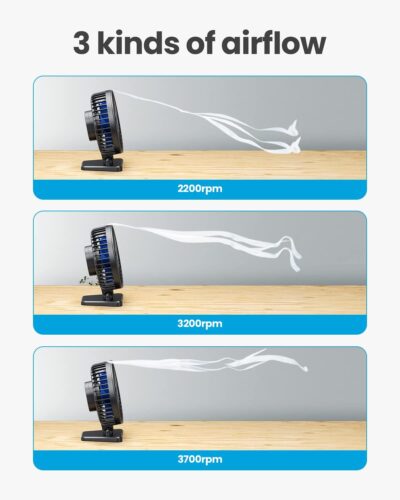 Gaiatop USB Desk Fan, Small But Powerful, Personal Portable Quiet 3 Speeds, Adjustable Mini Table Desktop fan for Cooling Home Office Car Summer Travel Gifts Blue - Image 3