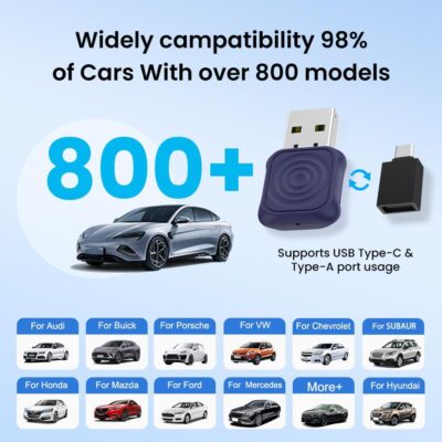 CarlinKit Mini Ultra 2-in-1 Wireless Android Auto for Android 11+ & Wireless CarPlay Adapter for iOS 10+, USB-C/A, Plug & Play, Low Latency, Mini USB Design for OEM Cars, Dark Blue - Image 9