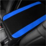 Car Center Console Pad, PU Leather Auto Armrest Seat Box Cover Protector, Comfortable Arm Rest Storage Box Mat for Vehicle Interior Protection, Universal Car Accessories (Carbon Fiber Blue)