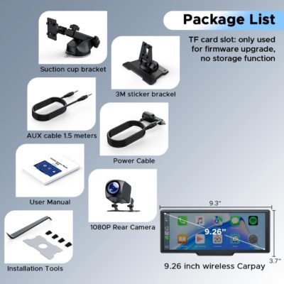 9.26'' Carplay Screen for Car with 2.5K Dash Cam and 1080P Backup Camera Portable Wireless Android Auto Screen GPS Navigation Mirror Link Voice Control Hands-Free for iOS 11+ Android 11+ - Image 8