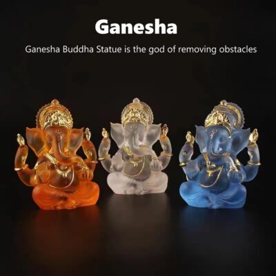 Indian God Lord Ganesha Statue,Transparent Lmitation Glass Hindu Elephant Statue Ganpati Idol Buddha Sculptures,Hindu Gift,Home Temple Mandir Meditation Yoga Room Decor 5.5" - Image 7