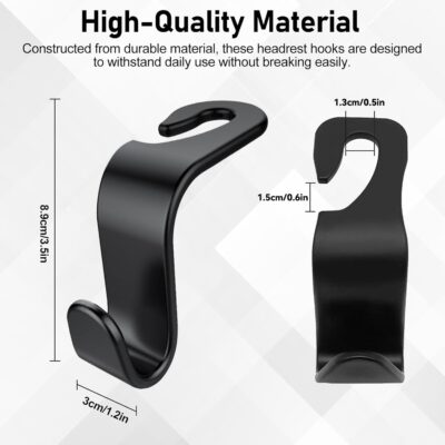 6Pack Car Seat Back Hooks Set Black Texture Multi Purpose Bag Holder Portable Storage Hooks for Travel Commute Shopping Office Use 4.3x2.8in(Black) - Image 2