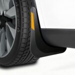 Farmogo Mud Flaps for Tesla Model Y Juniper Accessories 2025 2026 - [with Yellow Warning Strip] No Drilling Required Splash Guards All-Weather Body Kits for Tesla Model Y Accessories Black (Set of 4)