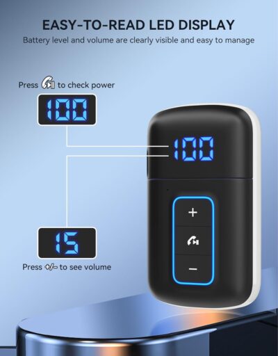 Bluetooth 5.3 Receiver for Car, [LED Screen] [Noise Cancelling] 3.5mm AUX Bluetooth Adapter, Wireless Audio Receiver for Wired Headphones/Home Stereo/Speaker, Music Playing, Hands-Free Call - Image 2