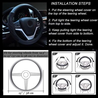 Alusbell Breathable Auto Car Steering Wheel Cover for Men and Women Microfiber Leather 15 Inches Black - Image 4