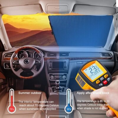 Retractable Windshield Sun Shade for Car, Cordless Cellular Sun Visor Protector Blocks 99% UV Rays to Keep The Vehicle Cool, Honeycomb Sunshade Fits Various Models with 3 Suction Cups (63CM/25IN) - Image 3