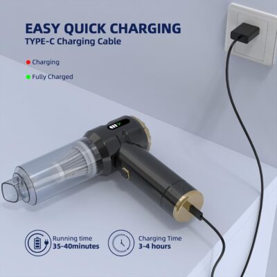 Cordless Handheld Car Vacuum Cleaner,Rechargeable Portable Lightweight Dust Blower,22000PA Powerful Suction Mini Vacuum Cleaner for Deep Cleaning of Home,Car and Pet Hair(Black-Gold) - Image 5