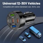 Super Fast Charging USB-C Car Charger Adapter, 65W 5-in-1 Multi-Port PD30W & QC3.0 Cigarette Lighter USB Charger for iPhone/Android/Samsung/iPad Pro (Black) - Image 6