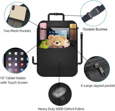 Premium Backseat Organizer for Kids 2 Pack, Heavy Duty Waterproof and Stain Resistant Kick Mats Back Seat Protector, Durable Backseat Car Organizer with Tablet Holder+Storage Pockets - Image 4