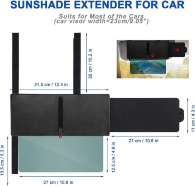 Veharvim Sun Visor Extender for Car with 2 Side Sunshade, Polarized UV400 Visor Extender Attachment for Car Visor with PC Lens,Anti-Glare for Safe Driving (2 Side Panel) (Red Zipper, Driver Side) - Image 3