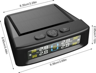 Tire Pressure Monitoring System, Solar Tire Pressure Monitor with 4 External Sensors, Voice Alarm, Real - Time Temperature Pressure Display 0-5 Bar for Car SUV - Dual Charging, - Image 2