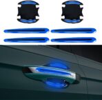 8PCS Reflective Car Door Handle Protector Sticker, Carbon Fiber Auto Door Handle Cup Paint Guard Protective Film, Anti-Scratches Car Door Handle Bowl Sticker, Self-Adhesive & Non-Marking (Blue)